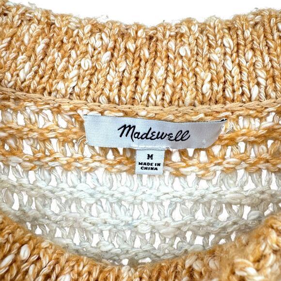 Madewell Baez Orange & Cream Stripe Chunky Open Knit Relaxed Pullover Sweater - Picture 13 of 14